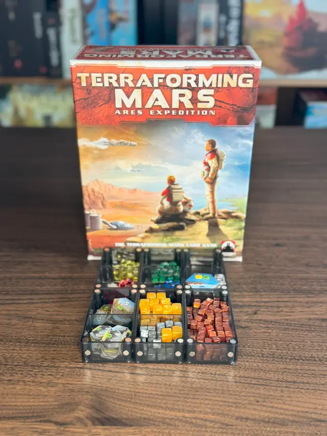 Terraforming Mars Ares Expedition organized in a Piece Keepers tray
