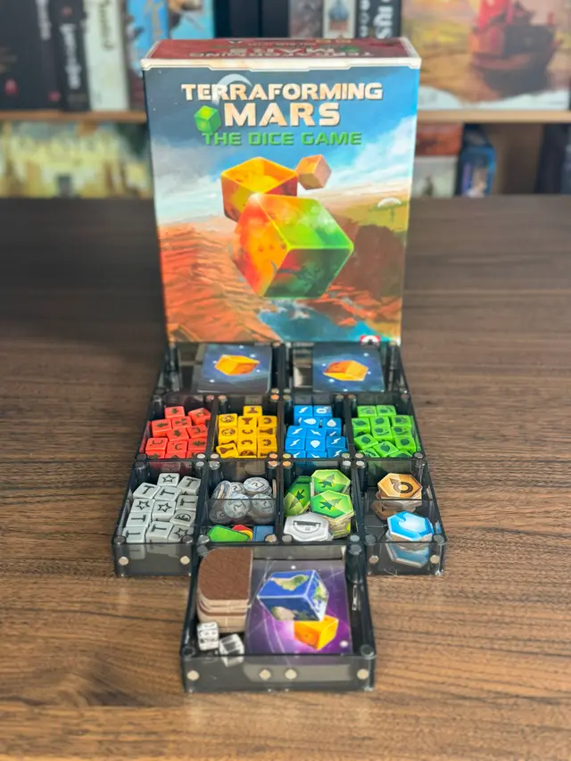 Terraforming Mars the Dice Game organized in a Piece Keepers tray