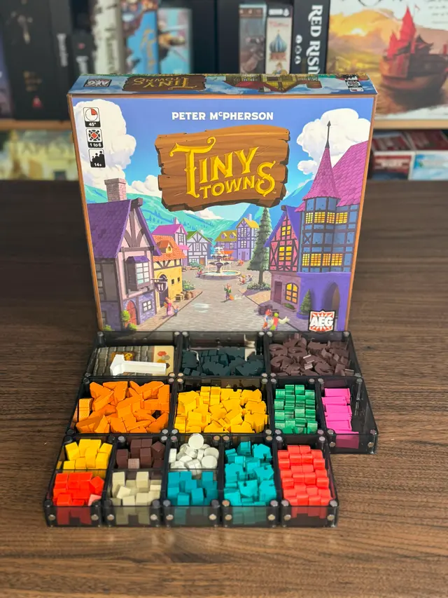 Tiny Towns organized in a Piece Keepers tray