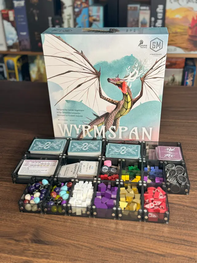 Wyrmspan organized in a Piece Keepers tray